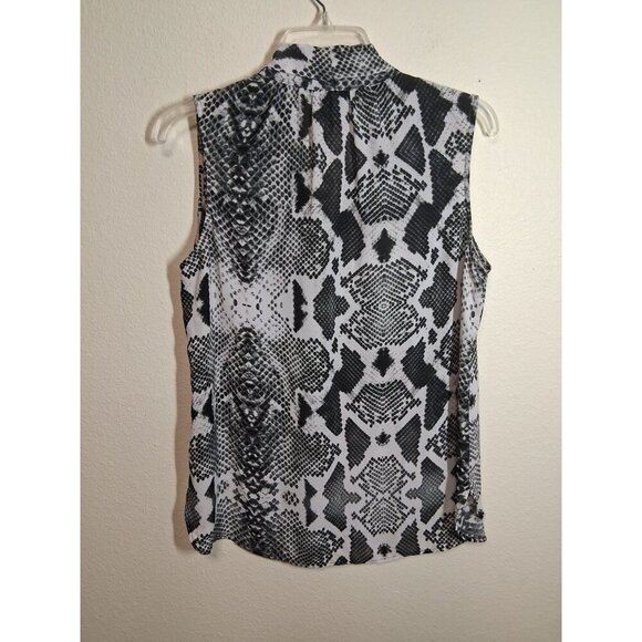 Worthington Blouse Animal Print Snake Business Casual Black White Size Large - Picture 2 of 4